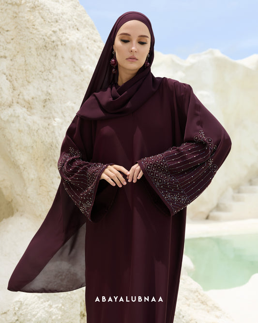 Daffodil Abaya in Burgundy