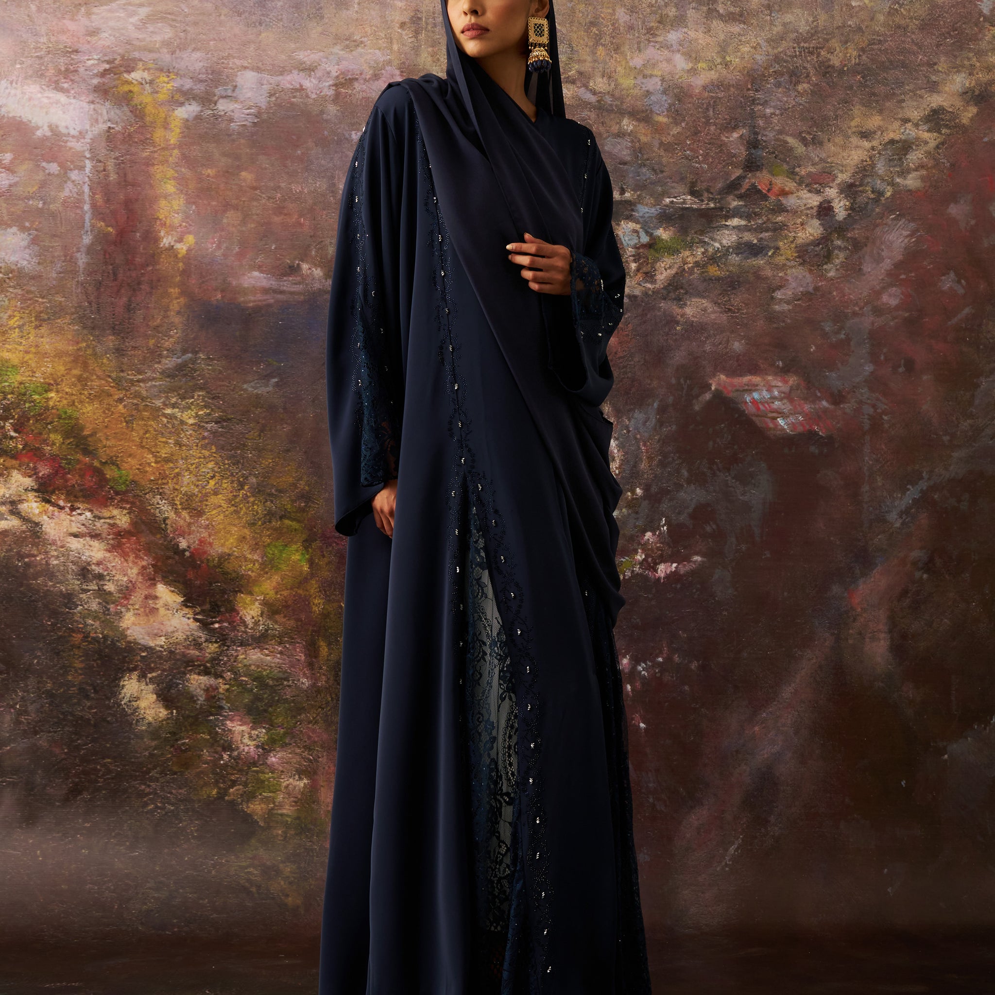 Lara Dutta Abaya in Navy Blue
