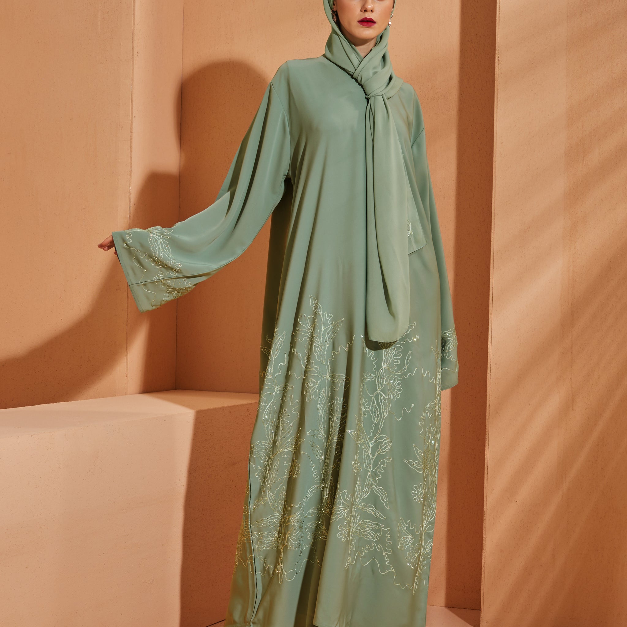 Yasmine Abaya in Granite Green
